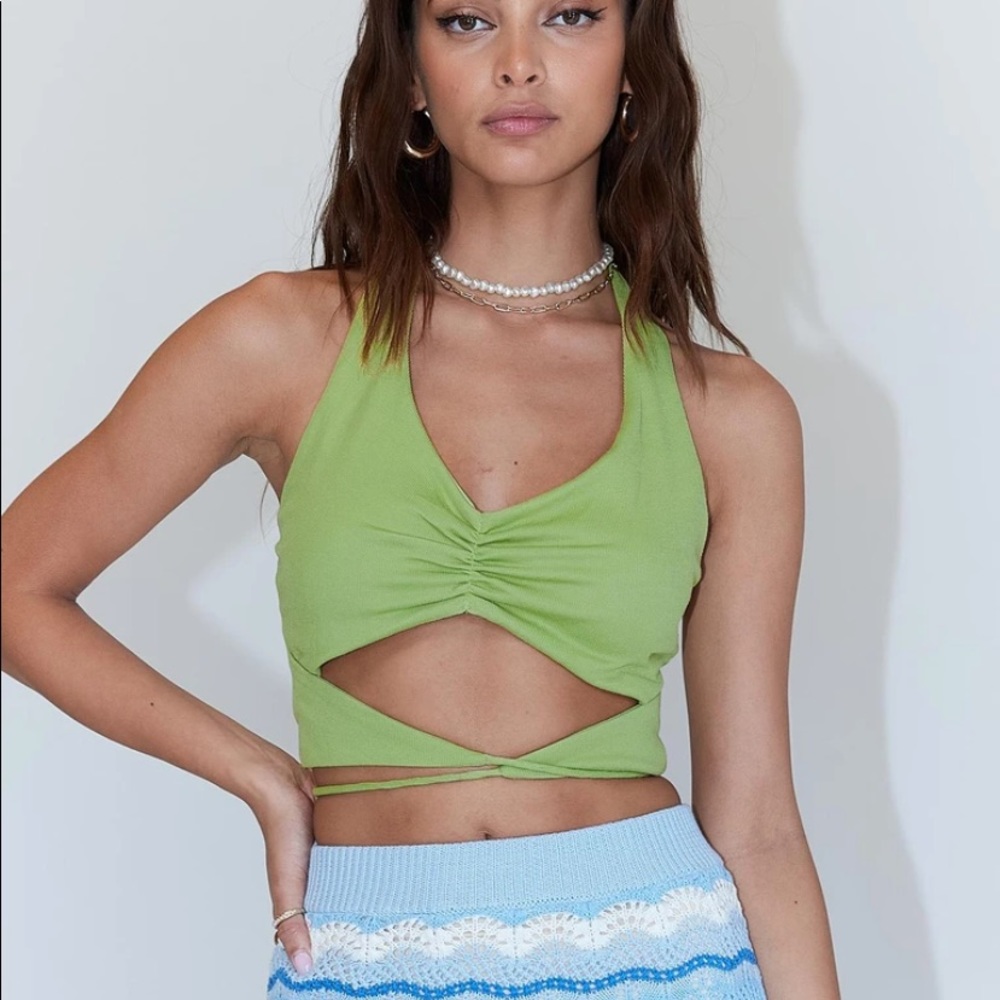 princess polly lime green odin halter crop top